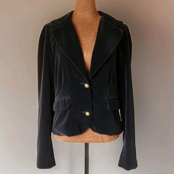 Vintage Guess Blazer Jacket Y2K Black Velvet Fitted Size L Women's - Picture 1 of 8